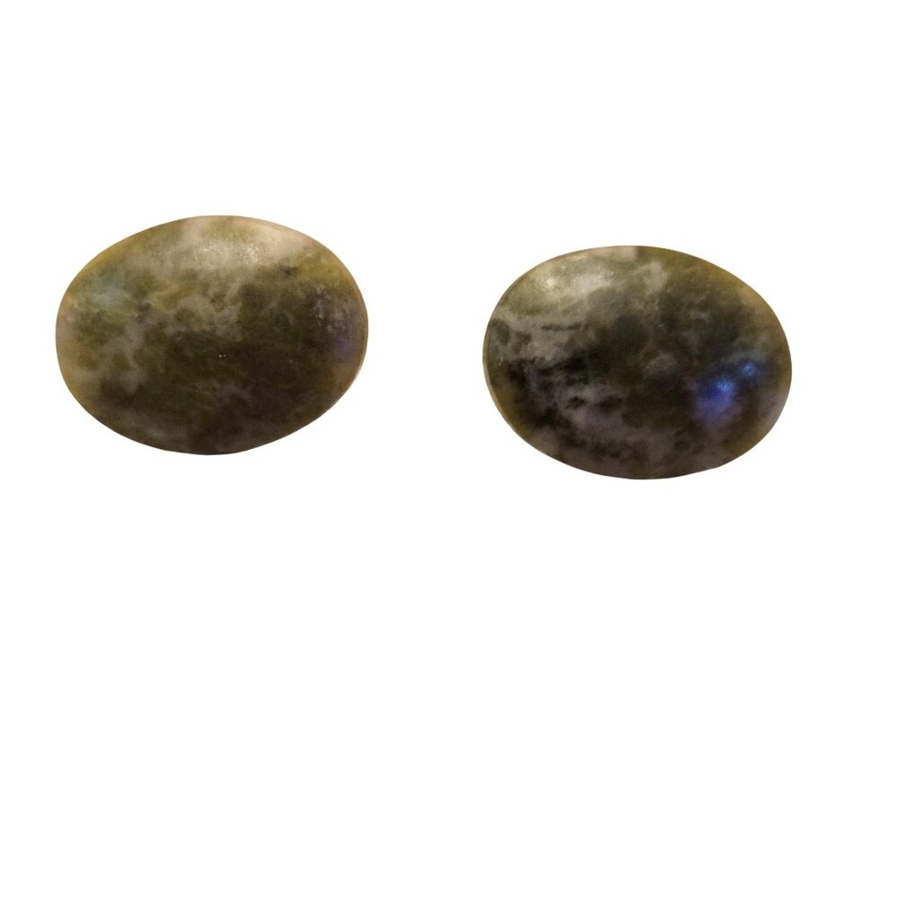 Green Serpentine‎ Turtle Shell Look Stone Oval Stud Earrings